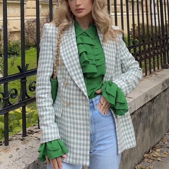 ZARA houndstooth double breasted blazer jacket blogger favorite - Picture 3 of 9